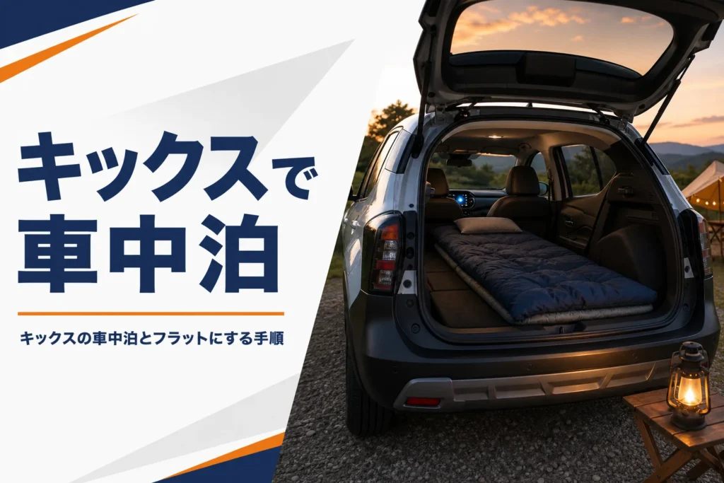 キックスで車中泊する方法を解説する記事のアイキャッチ