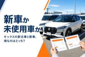 キックスの新古車と新車を見比べるイメージ