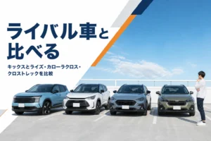 大きさの違うコンパクトSUVが並ぶイメージ